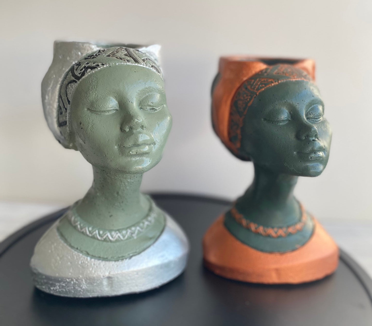 African queen inspired woman head planter pot