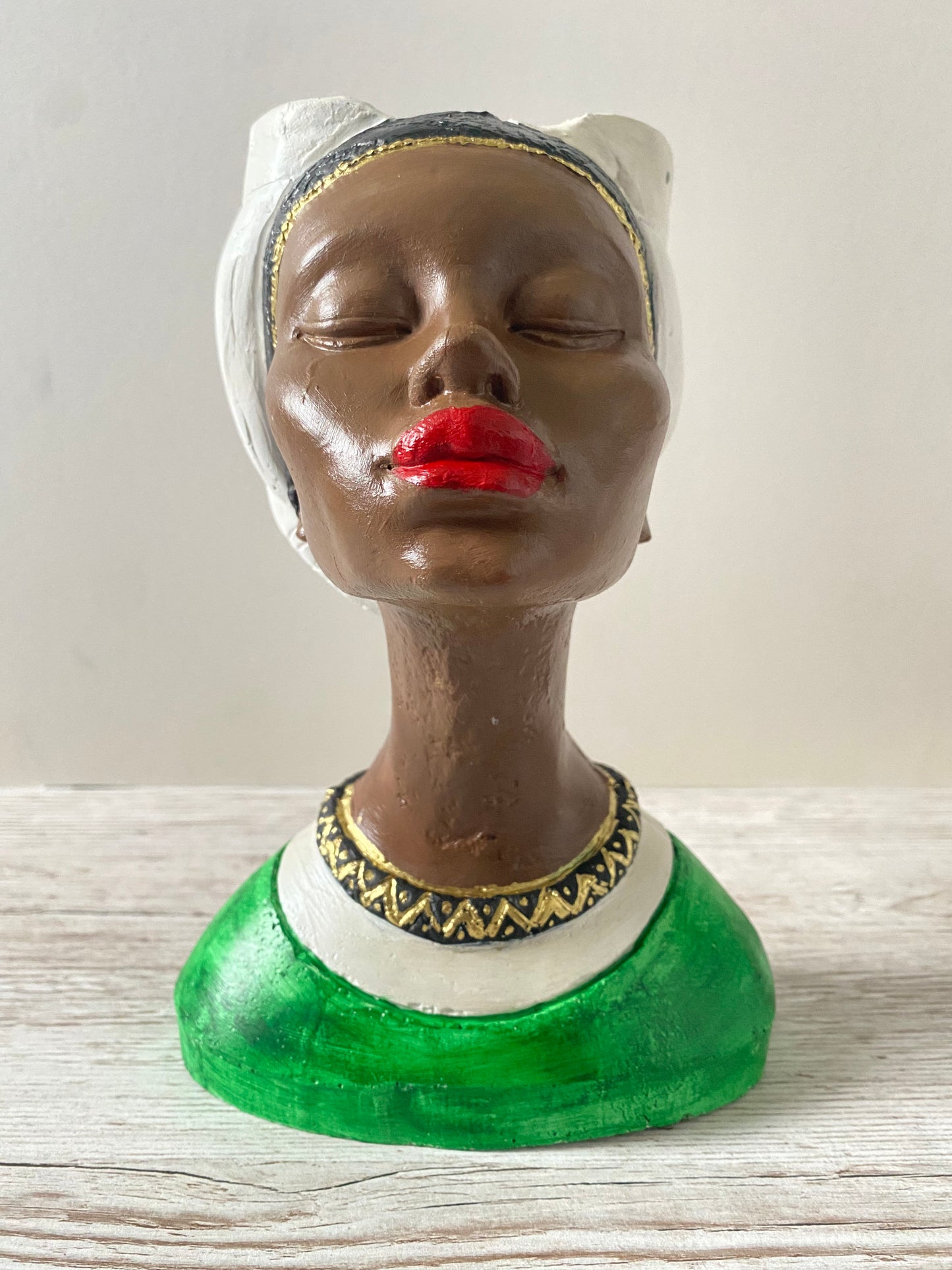 African queen inspired woman head planter pot