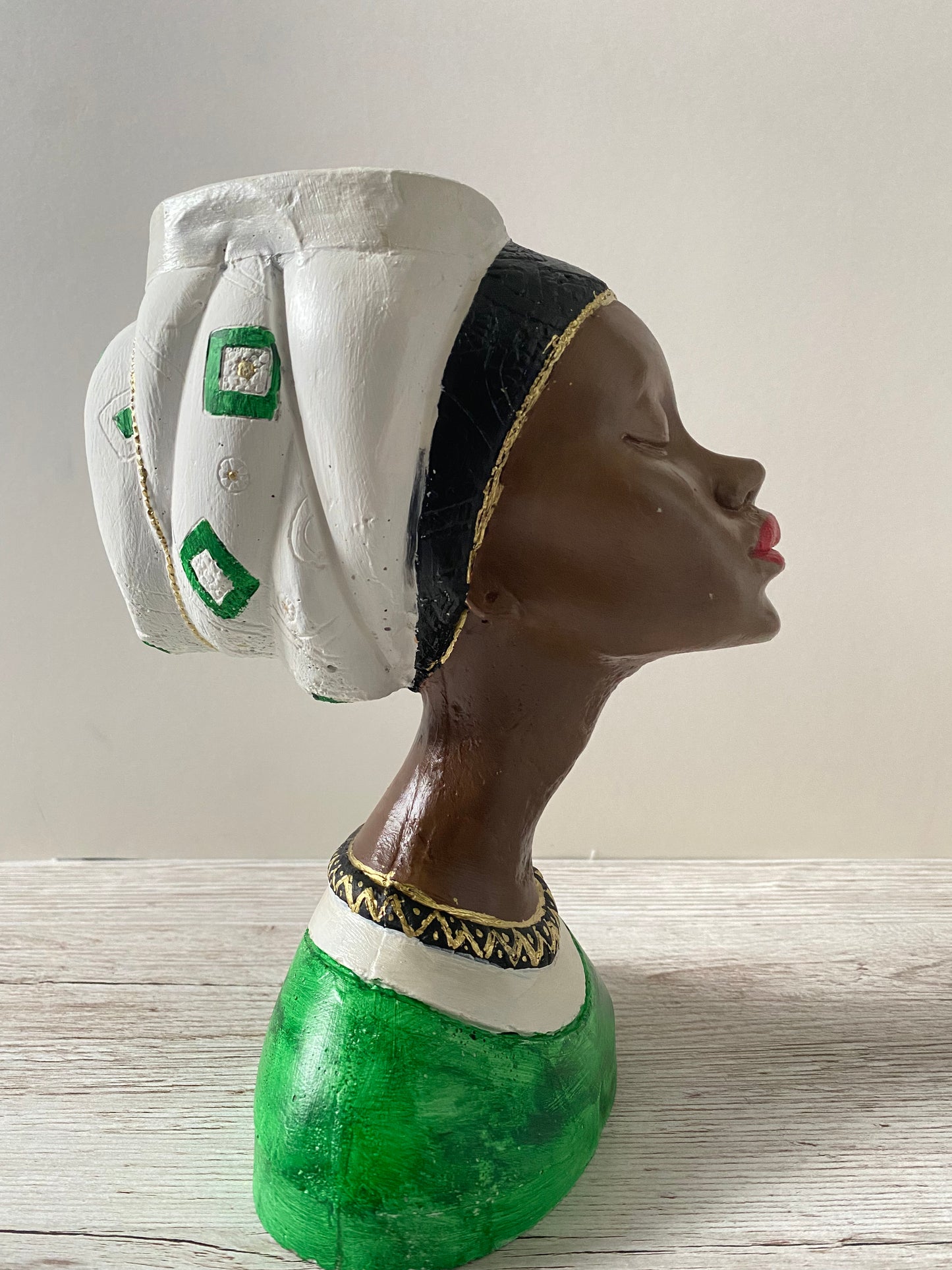 African queen inspired woman head planter pot