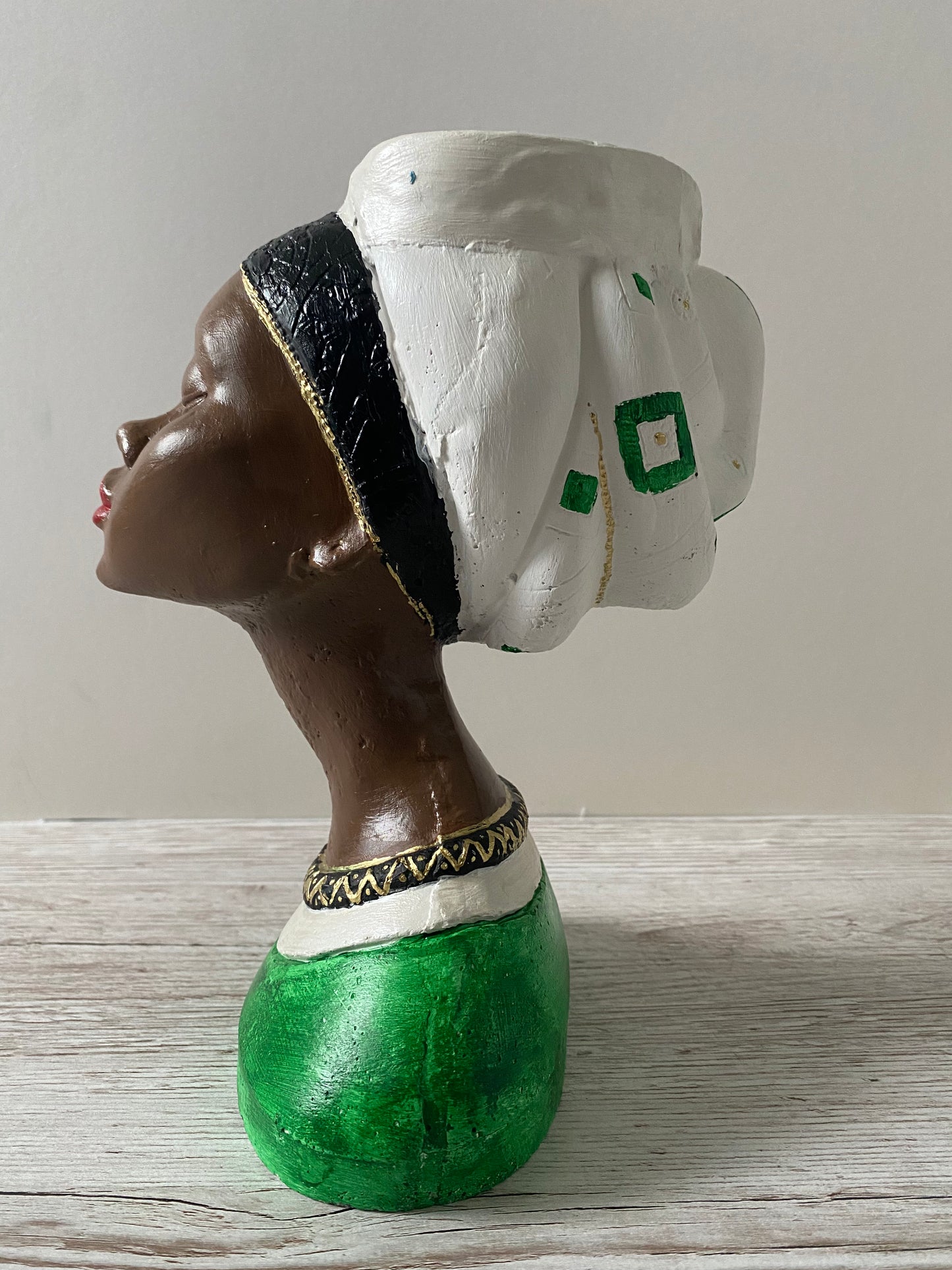 African queen inspired woman head planter pot