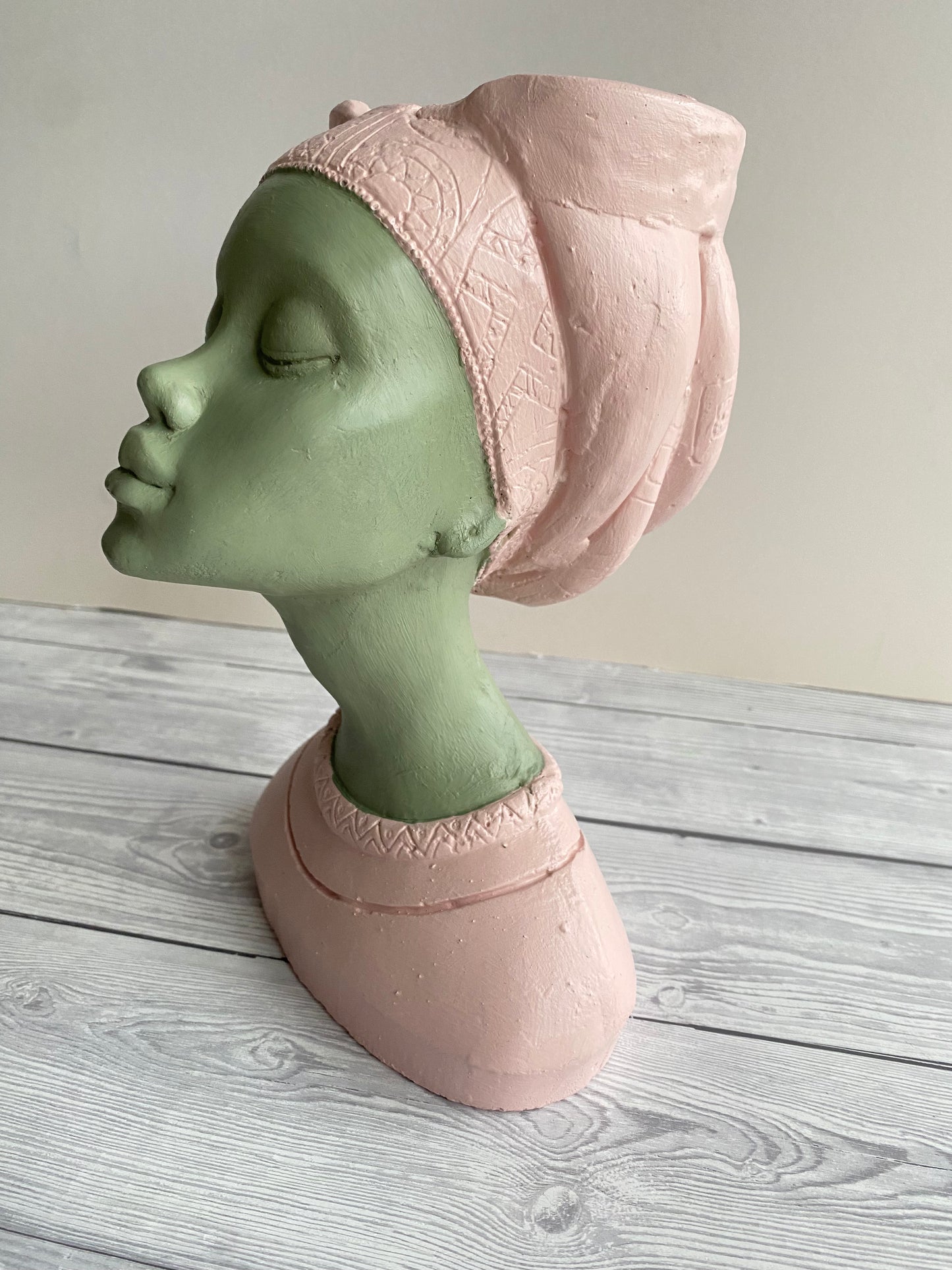 African queen inspired woman head planter pot