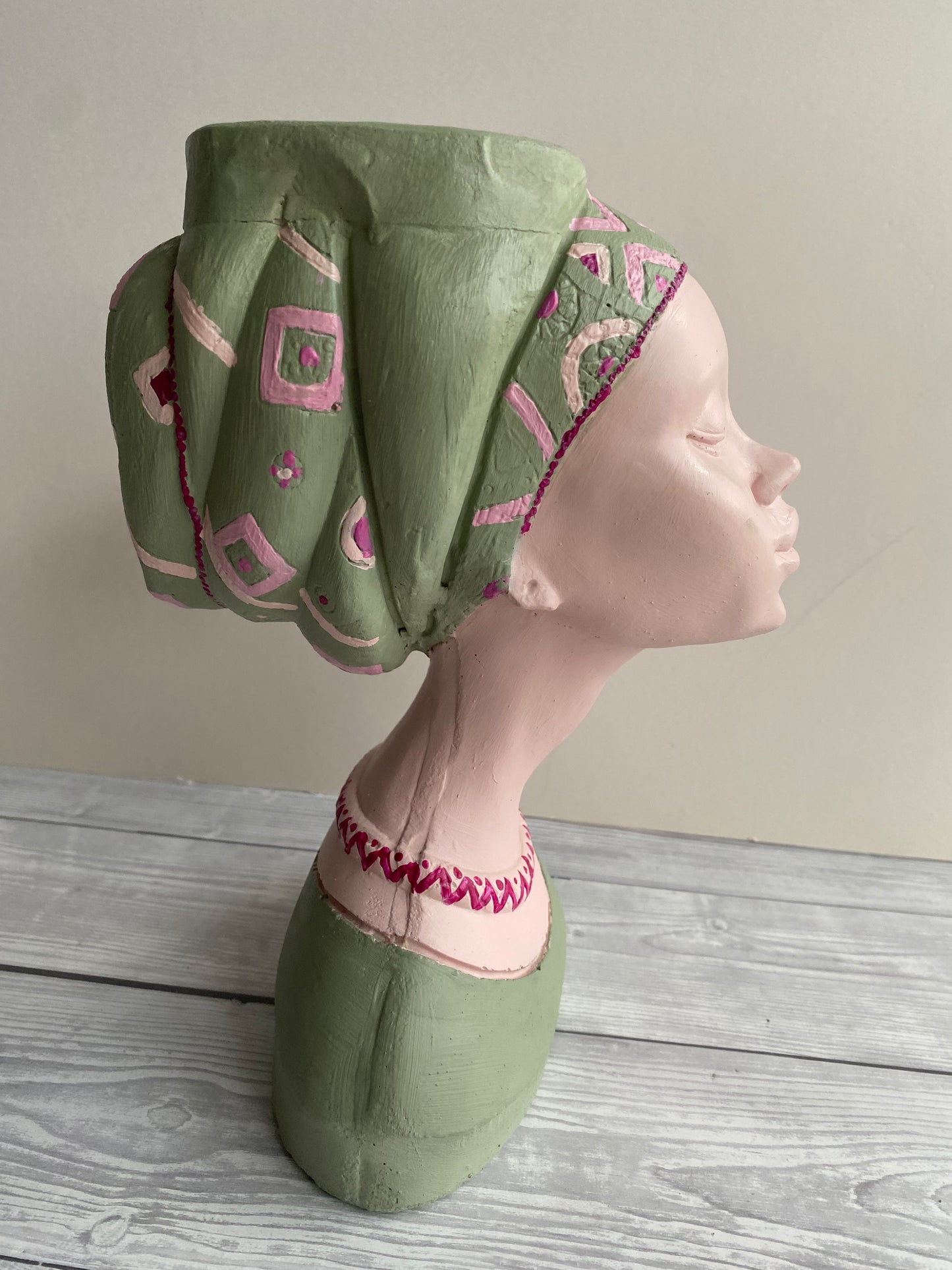 African queen inspired woman head planter pot