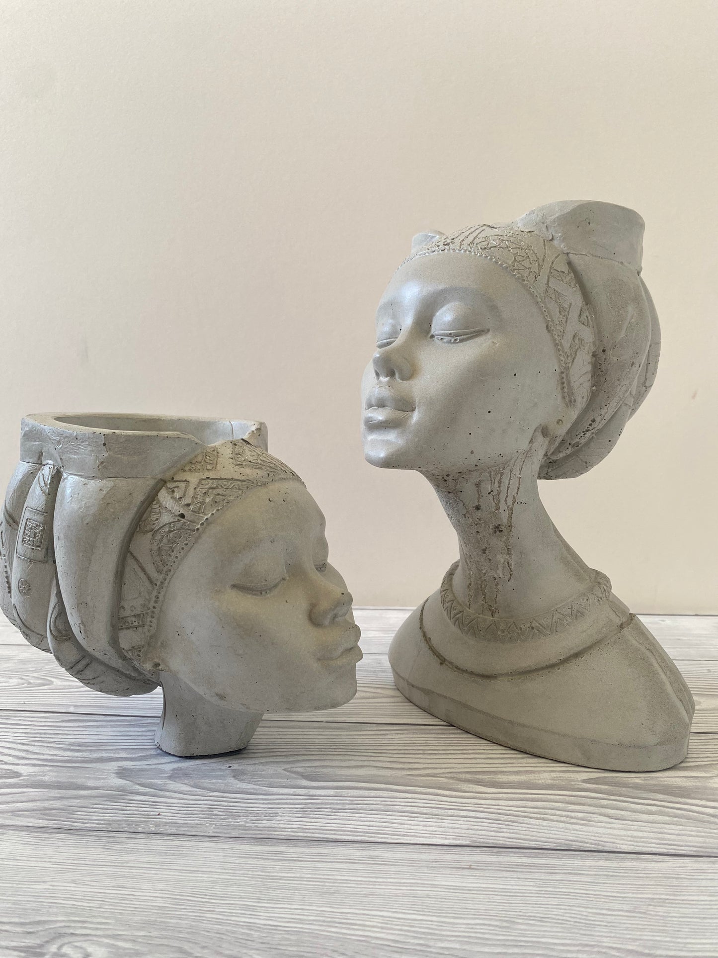 African queen concrete woman head planter pot