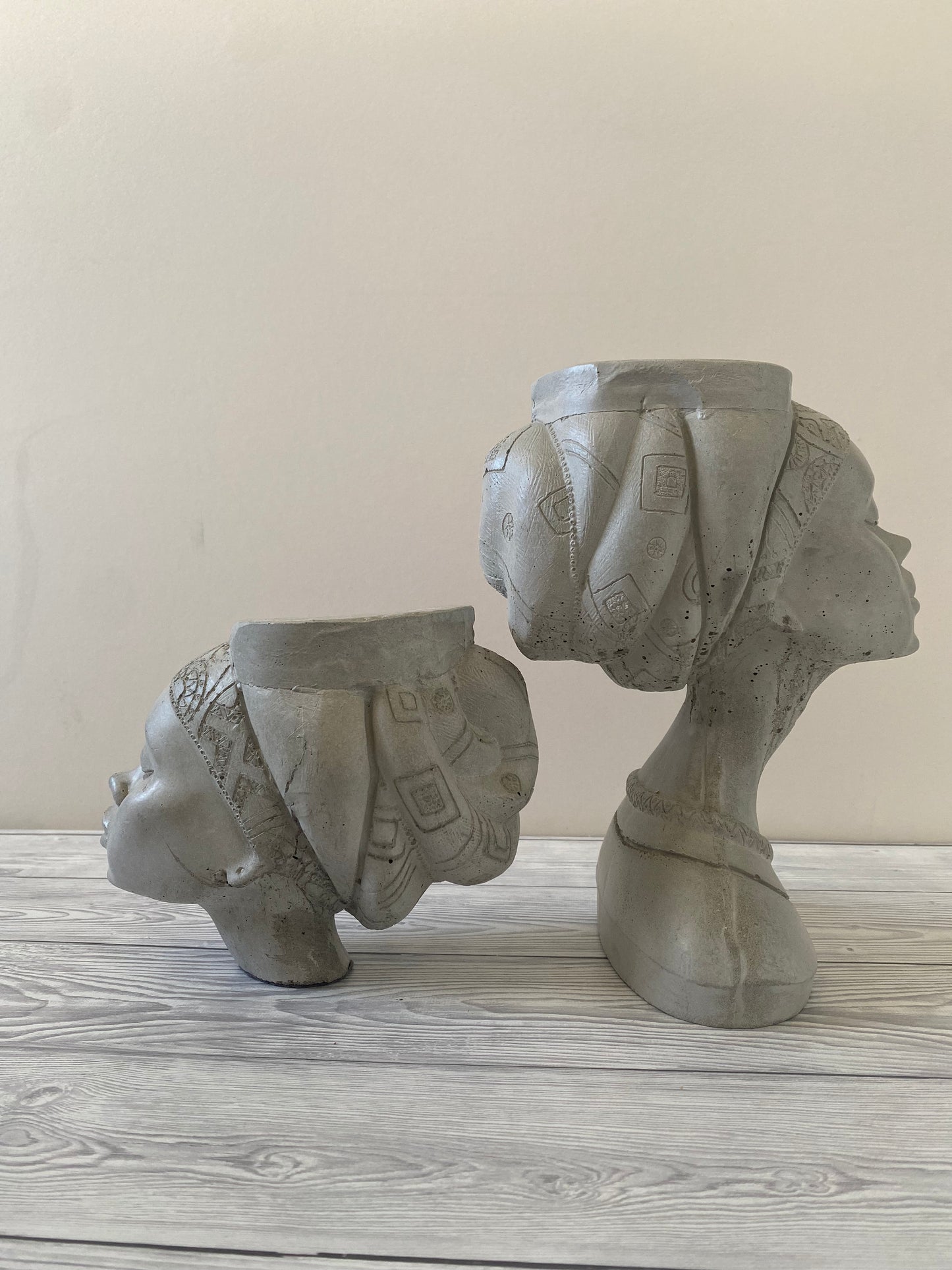 African queen concrete woman head planter pot