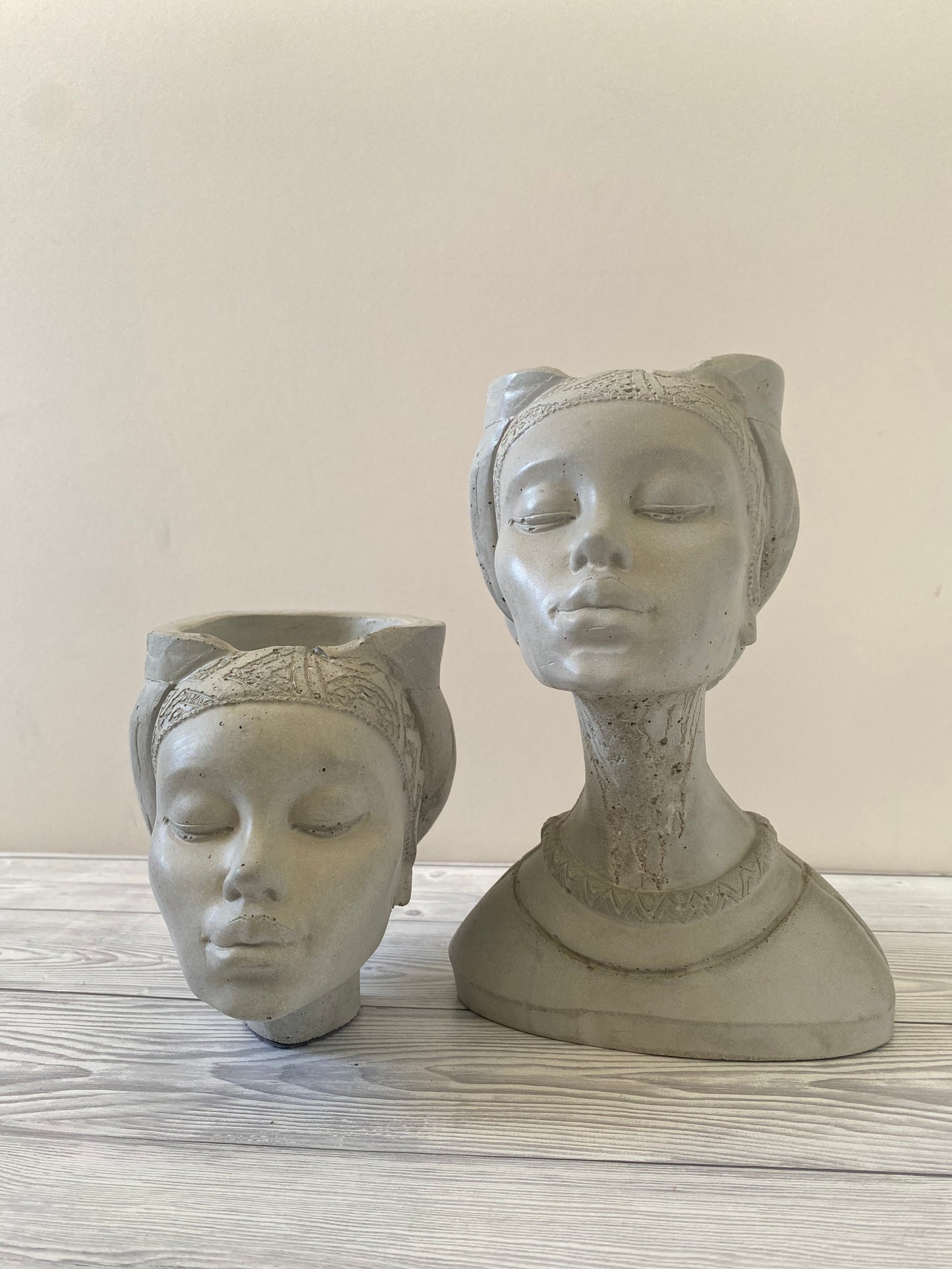 African queen concrete woman head planter pot