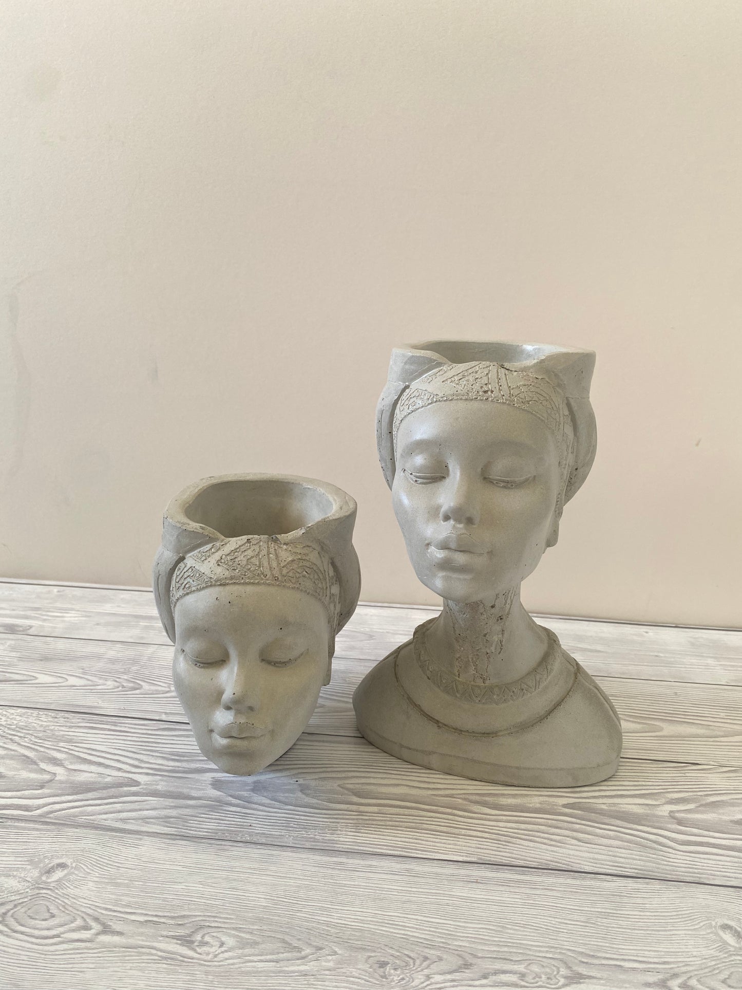 African queen concrete woman head planter pot