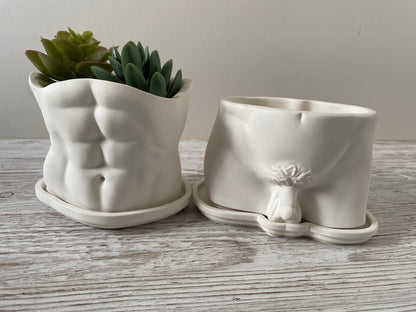 David’s body planter, male torso and butt planter pot