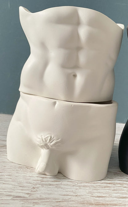 David’s body planter, male torso and butt planter pot