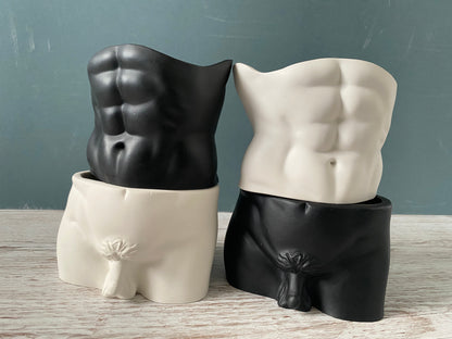 David’s body planter, male torso and butt planter pot