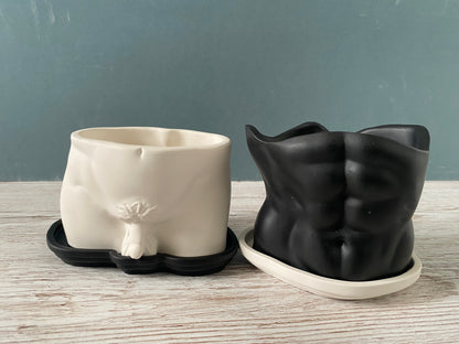 David’s body planter, male torso and butt planter pot