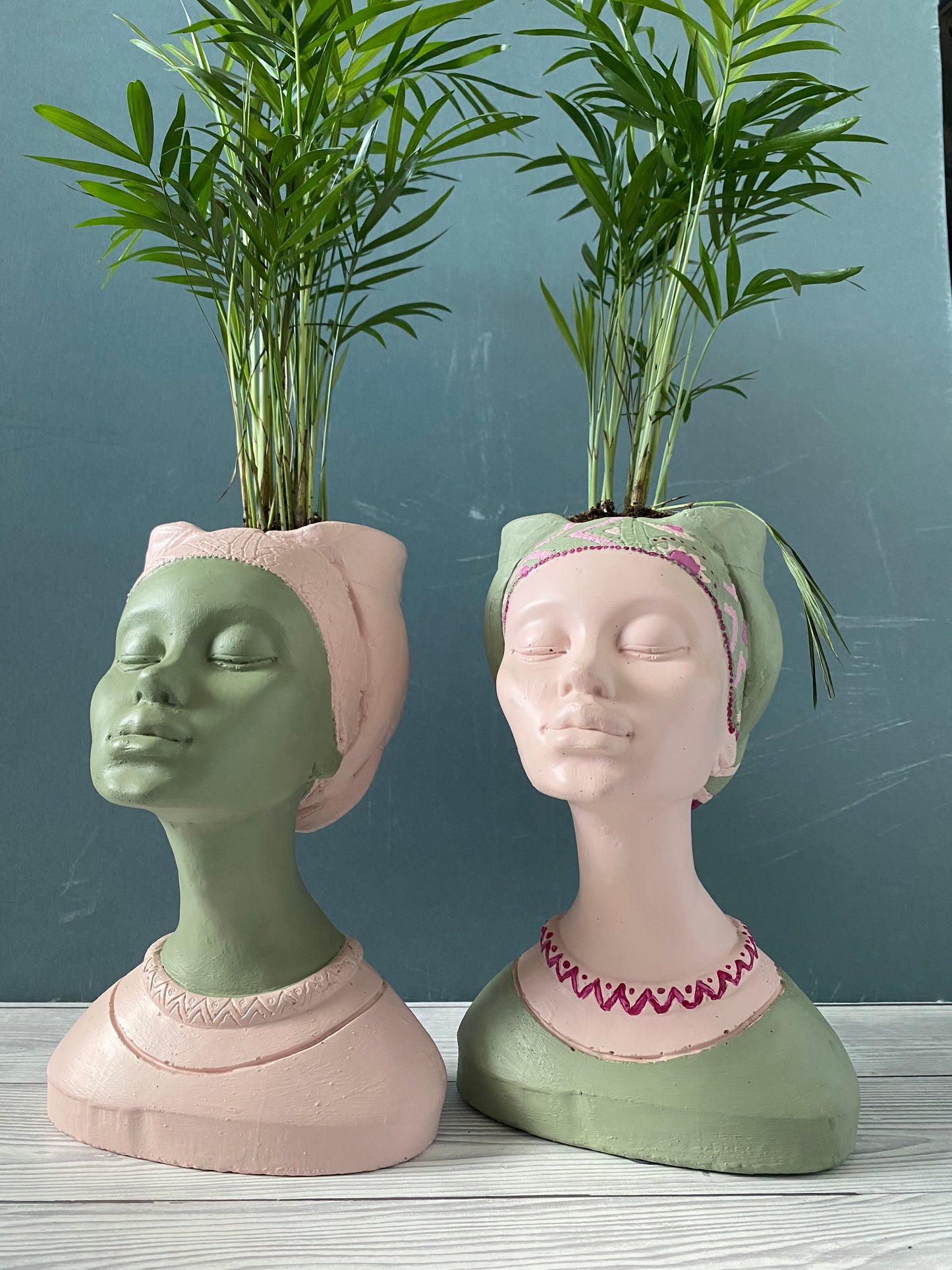 African queen inspired woman head planter pot