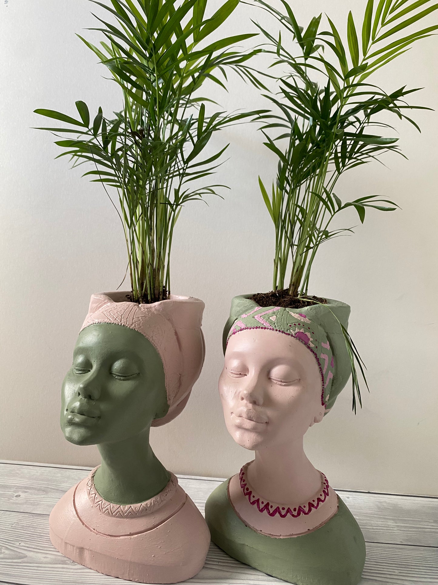 African queen inspired woman head planter pot