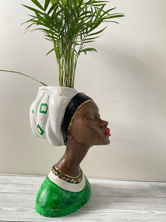 African queen inspired woman head planter pot