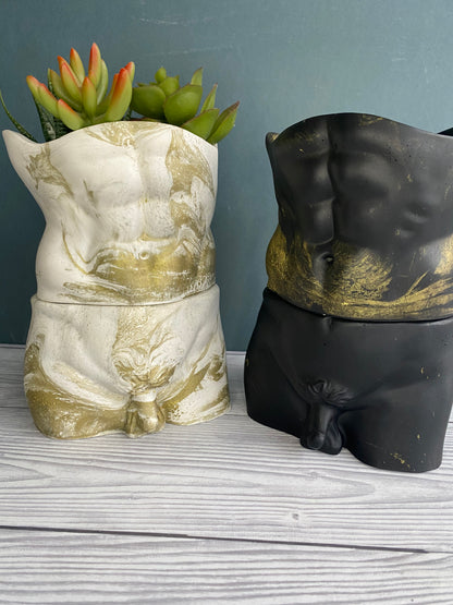 David’s body planter, male torso and butt planter pot