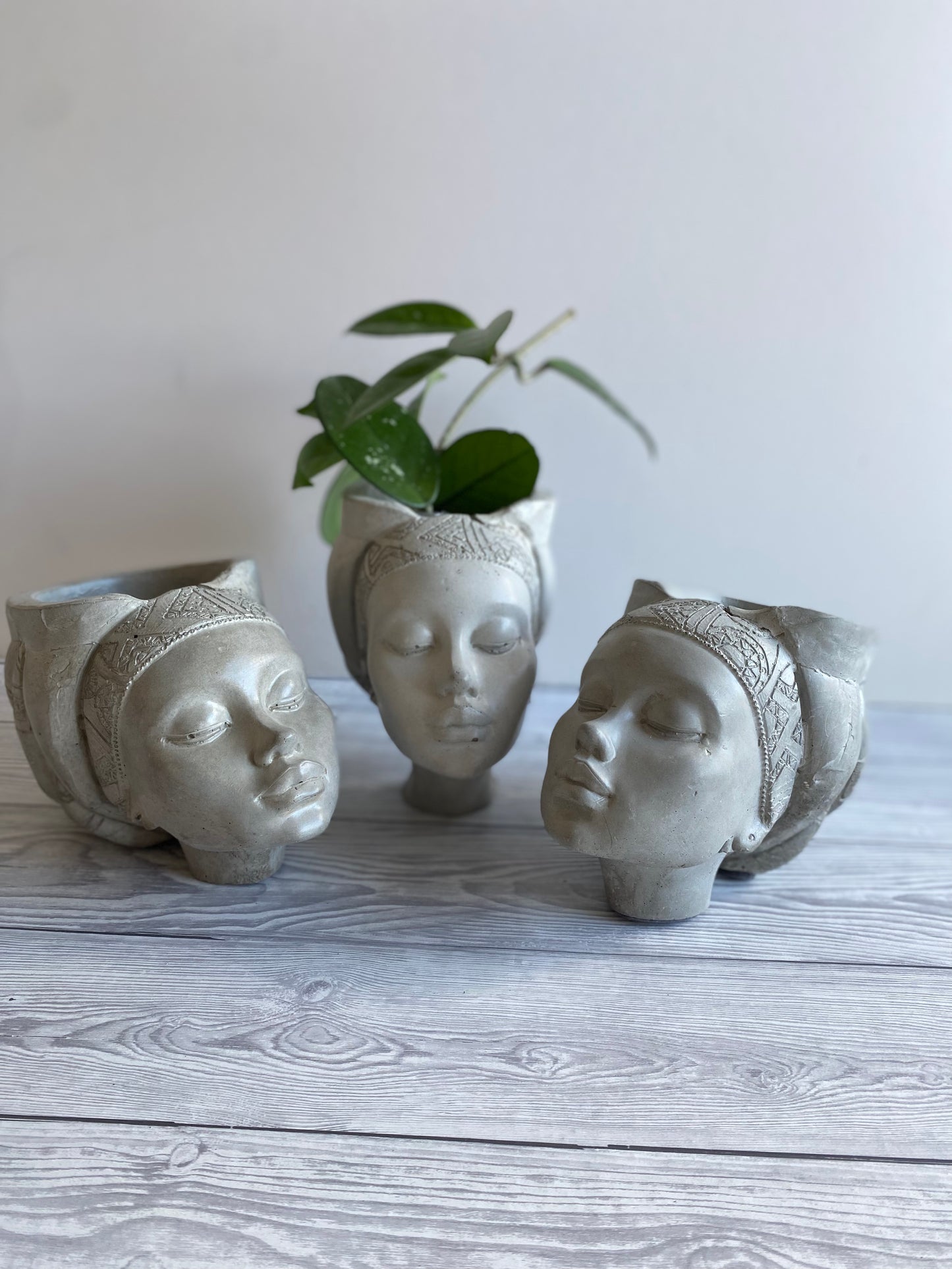 African queen concrete woman head planter pot