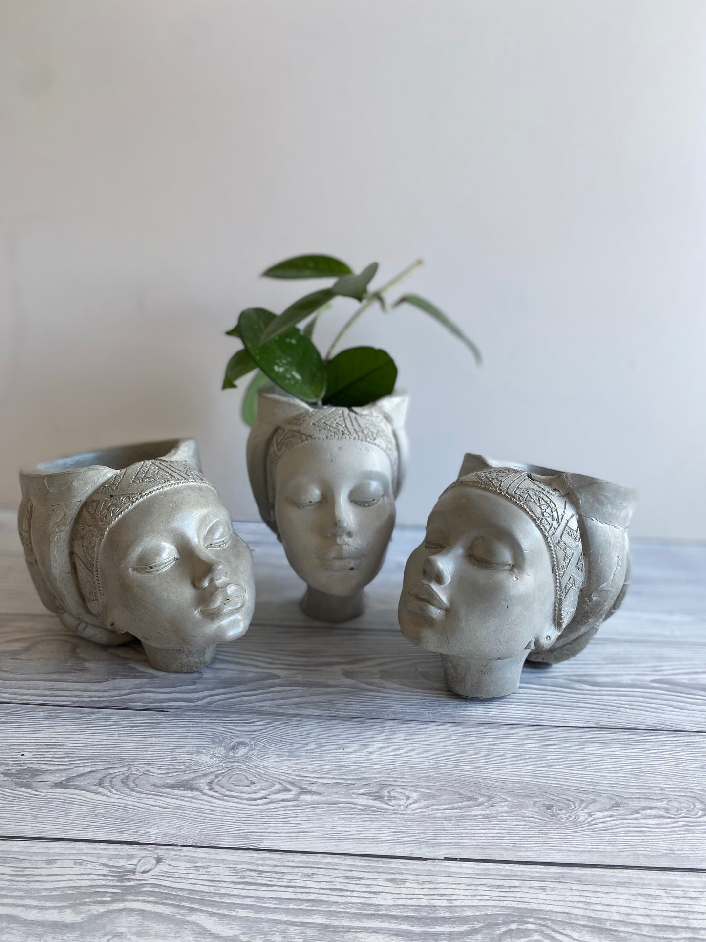 African queen concrete woman head planter pot