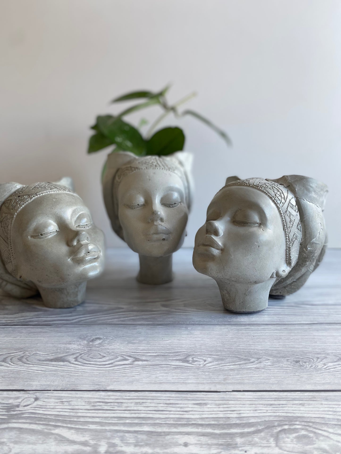 African queen concrete woman head planter pot