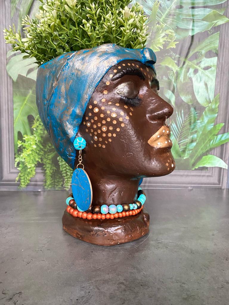 African Quin woman shaped head planter pot