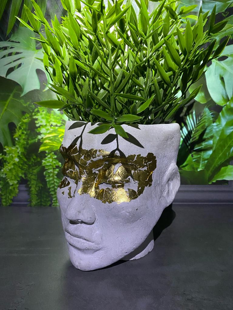 Human shaped head concrete planter pot