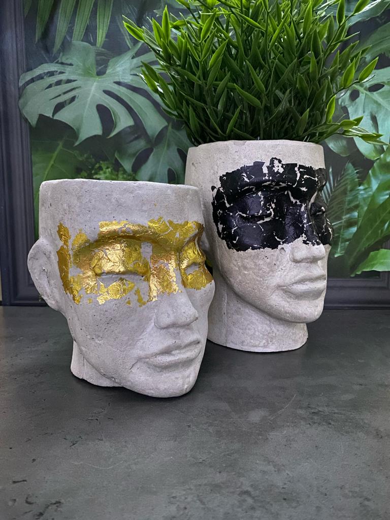 Human shaped head concrete planter pot