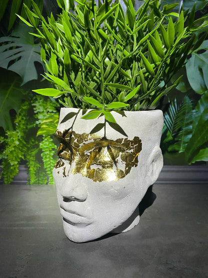 Human shaped head concrete planter pot