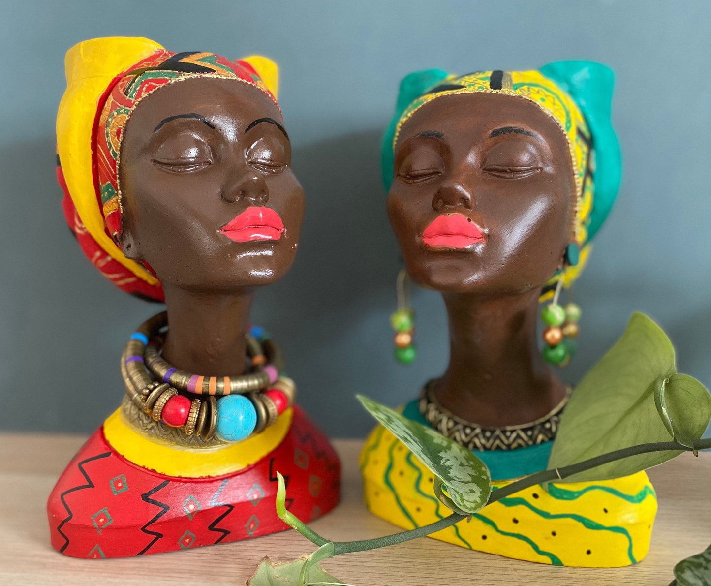 Caribbean queen pot,  Set of 2 Woman head planter pot