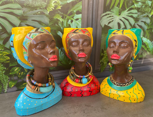 Caribbean queen pot,  Set of 2 Woman head planter pot